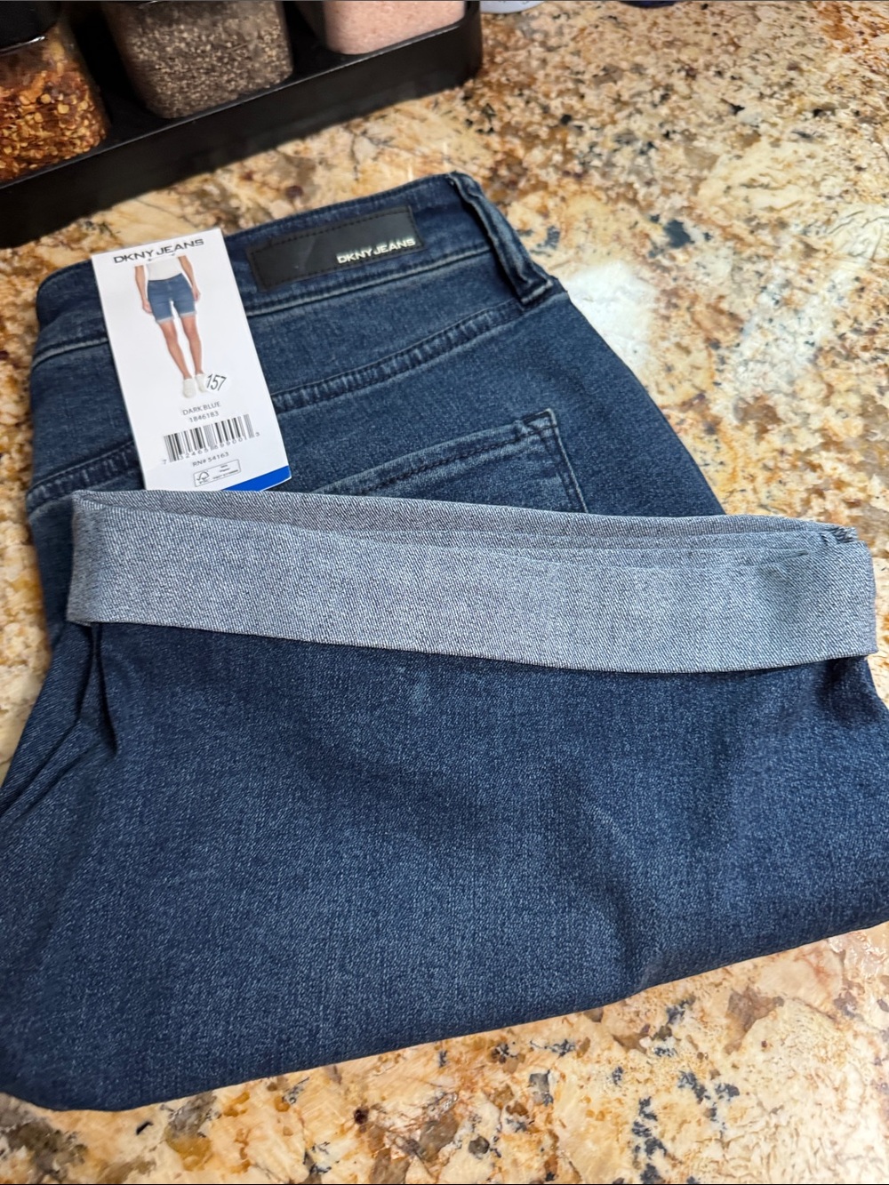 Dkny Dark Blue Cropped Denim Bermuda Shorts - Picture 3 of 3